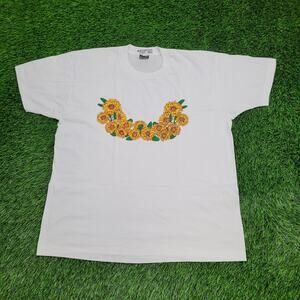 Vintage 80s Flower Floral Shirt Womens XL 23x27 White USA